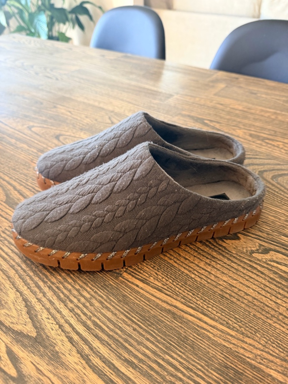 Muk Luks Women's Quilted Knit Clog Mules in grey